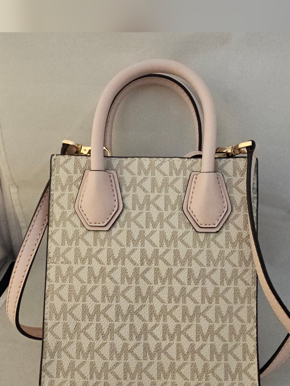 Michael Kors Cream and Pink Signature Mini Crossbody Tote - Picture 6 of 9